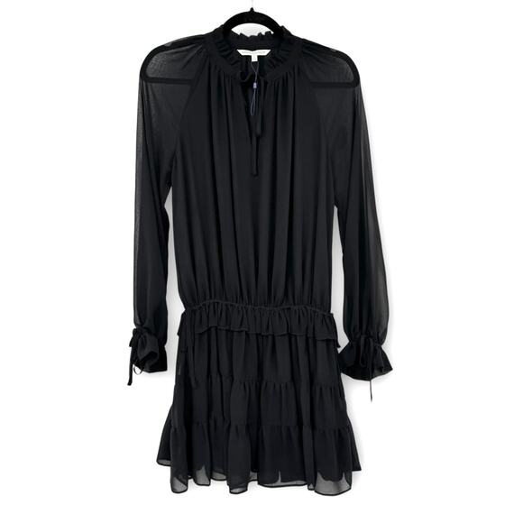 NWT Rebecca Minkoff Dylan Long Sleeve Ruffle Mini Dress S Romantic Sheer Chic - Picture 9 of 16
